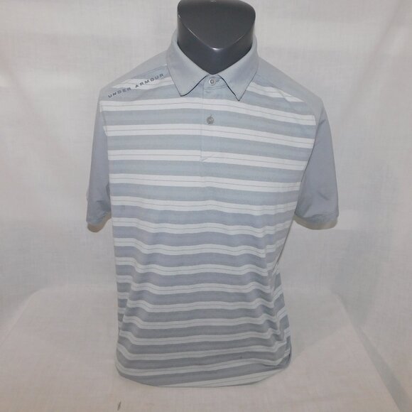Under Armour Mens L Gray Striped Threadborne Boundless  golf Polo Shirt - Picture 1 of 9
